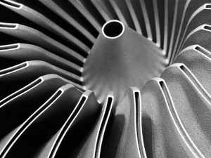 Metal 3D printed aerospace component with complex internal channels and precision surface finish