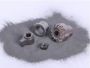 Metal 3D printed parts after powder bed fusion manufacturing with metal powder and finished component surfaces