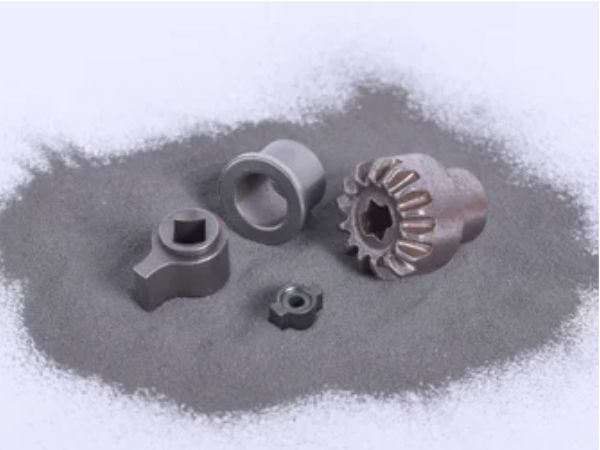 Metal 3D printed parts after powder bed fusion manufacturing with metal powder and finished component surfaces