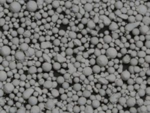 Spherical metal powder particles for additive manufacturing showing uniform particle morphology and powder quality