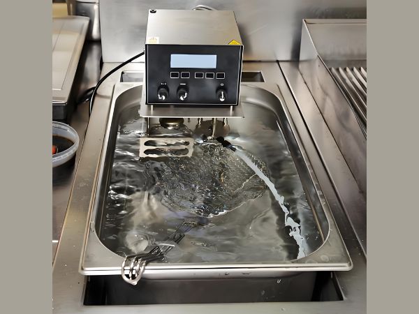 Ultrasonic cleaning machine using high-frequency waves to clean precision parts in a stainless steel tank